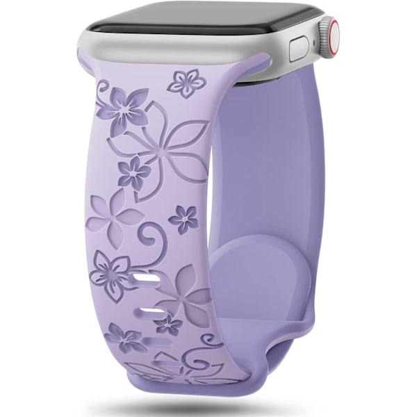 Floral Engraved Band Kompatibel med Band 44mm 45mm 42mm 49mm til Kvinder Band Blødt Silikonerem til Serie SE 9 8 7 6Ultra Lavendel + Violet Lavendel + Violett