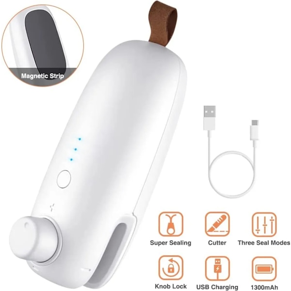 Mini Filmforsegler, USB Oppladbar Forsegler, Klipp og Forsegl Varmeforsegler, Håndholdt Forsegler (Hvit)-AD4-