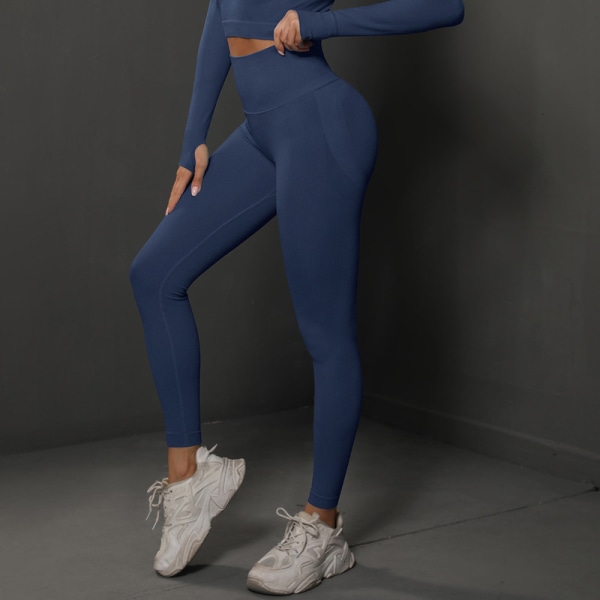 Træningstights Seamless Yoga Fitness Leggings Bukser Mörkblå S