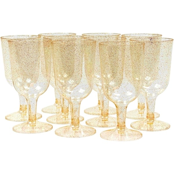 50 klare hardplast vinglass med gullglitter (170 ml) - robuste, gjenbrukbare - bursdag, bryllup, jul, nyttårsfest, fest {GKS}-AD4-