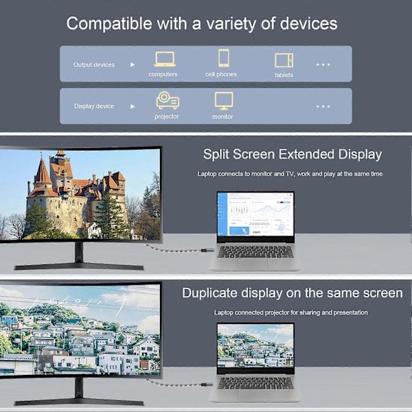USB C - DisplayPort -kaapeli, ammattikäyttöön, Plug and Play -tuki, 8K 60 Hz, kaksisuuntainen tiedonsiirto, TYPE C - DisplayPort -sovitin, 1,8 m - AD4-