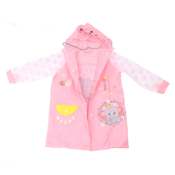 Rain Poncho Pink L PU One Piece Waterproof Reflective Strip Button with Backpack Compartment Rain Coat for Kids