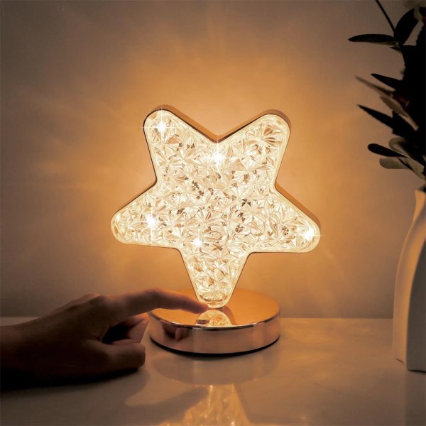 Stjärnljus, 3 färglägen Touch Stjärnljus Lamp, Crystal Bordslampa för barn Flickrum Ramadan dekorationer Guld Stjärna