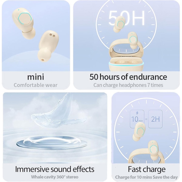 Bluetooth hörlurar In-Ear-brusreducerande Ultra långvarig Kompakt Bärbar Musik Sportkläder White