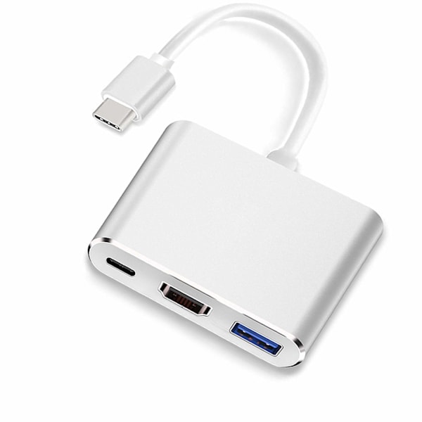 USB-C til HDMI Adapter (Understøtter 4K/30Hz) - 3-i-1 Type-C Konverter Kabel - til MacBook Pro 2017/2018, MacBook og andre USB 3.0 Type-C enheder-AD4-