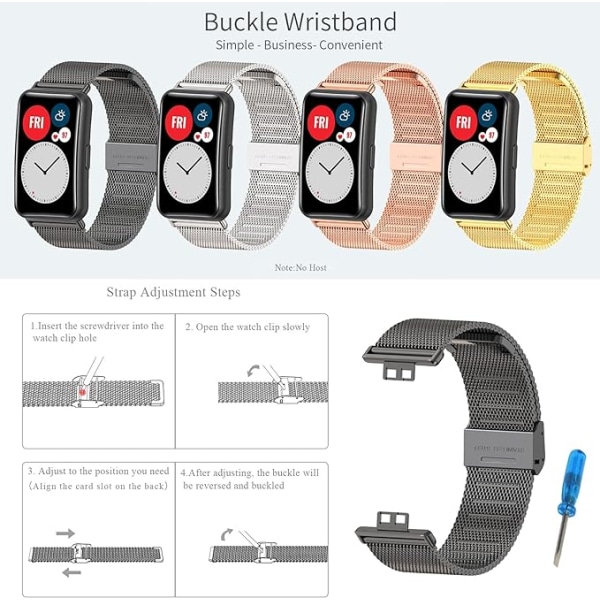 Rem til Huawei Watch Fit i rustfrit stål, metalremme til Huawei Watch Fit & Huawei Watch Fit urtilbehør.