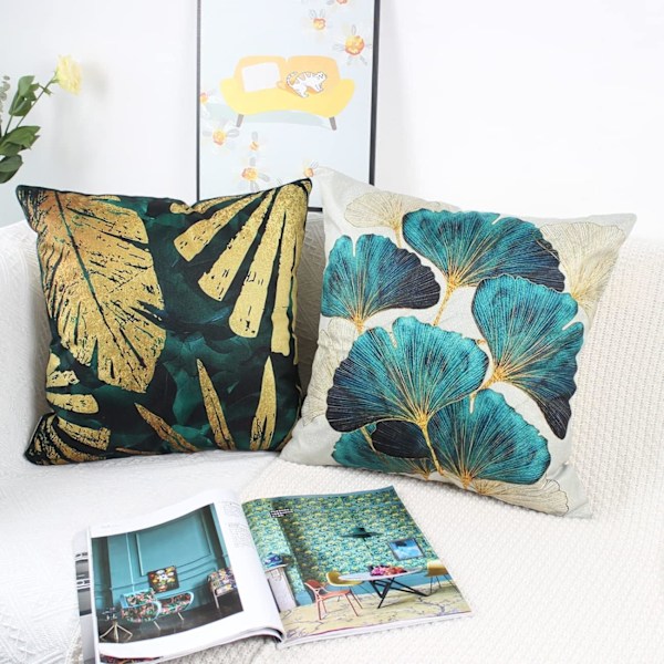 45 x 45 cm, 4 Teal- ja kultalehtityynyliinan setti -AD4-