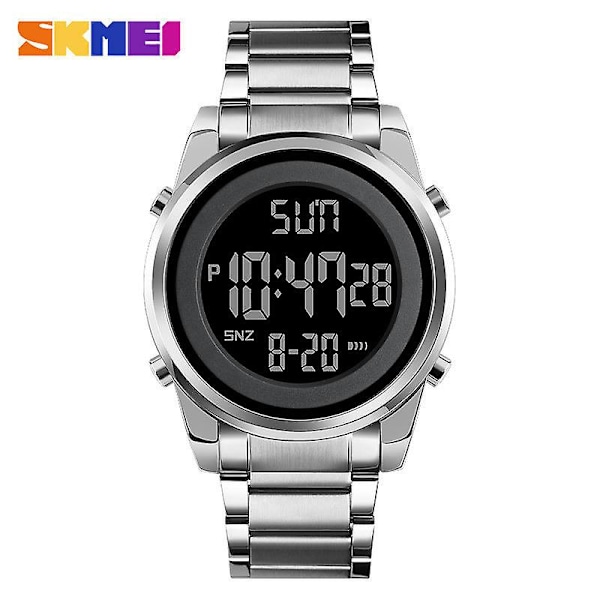 Men's Digital Watch Stainless Steel Band Wrist Watches for Men-silvery