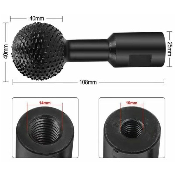 Pyörivä pallojyrsin 10mm Pallo Hiontapää 40mm Pyörivä Hiontapää Puuntyöstö Kaiverrus Käsityökalut Kulmahiomakone Varaosat -FD1-