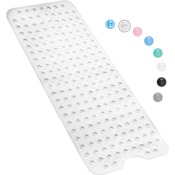 Badrumsmatta Halkfri – 100 x 40 CM Halkfri Badrumsmatta – Lätt att Rengöra Halkfria Duschmattor – Stabila Sugkoppsfästen (Transparent)-AD4-