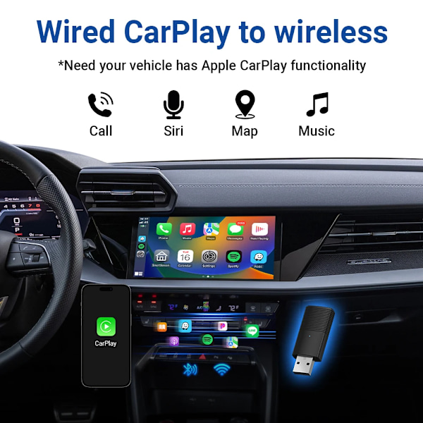 Mini Apple CarPlay Trådlös Adapter Car Play Dongle Bluetooth WiFi Snabbanslutning Plug and Play-AD5-