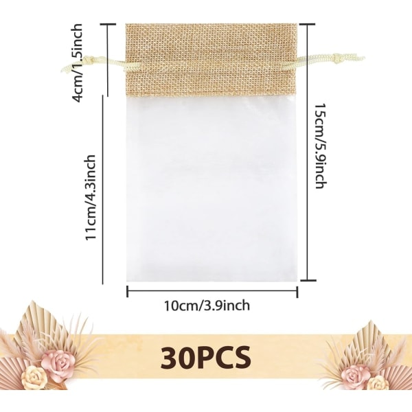 Organza gaveposer, 30 stk. bryllupssmykkeposer, 10x15cm snøre jute gavepose, net slikpose, smykkeposer til bryllup, fest -AD9-