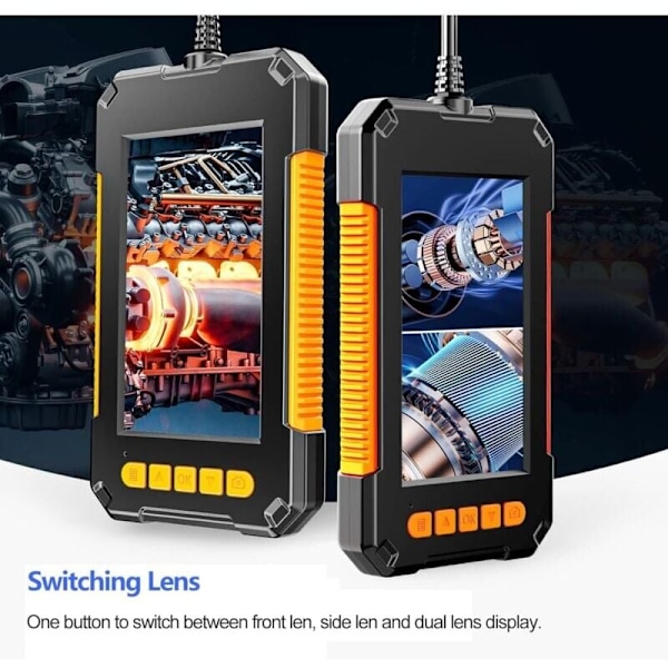 Industrielt endoskop, tohovedet endoskopinspektionskamera, dobbeltlinse digitalt endoskop 1080p HD, 4,3-tommers LCD-skærm, vandtæt IP67 (10m) -AD5-