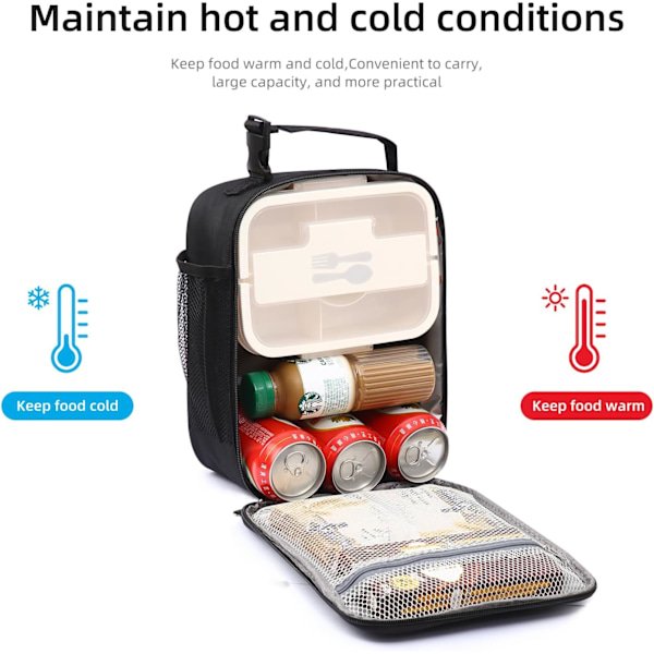 Madkasse Frokosttaske til mænd kvinder Stor kapacitet Madkasse Genanvendelige Frokosttasker Isolerede Frokosttaske Madkasse køletaske (Sort)-FD3-