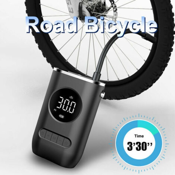 Bærbar Luftkompressor, 150 PSI Mini Elektrisk Cykelpumpe med Digitalt Display og LED-Lys, 4000 mAh Batteri, Cykler, Bolde-AD4-