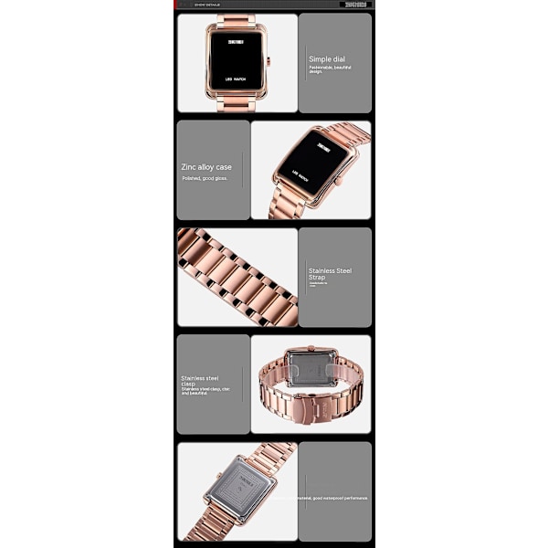 Herre LED-display Digital Ure - Rustfrit Stål Vandtætte Armbåndsure - Sort