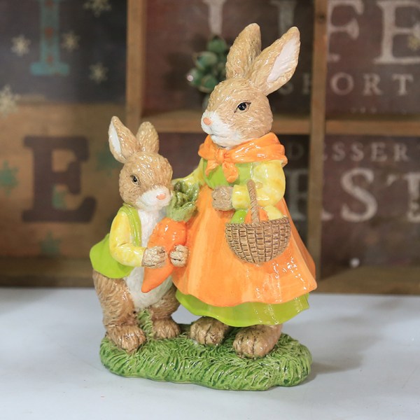 Dekoration harts vintage målade två kaniner prydnad Kanin