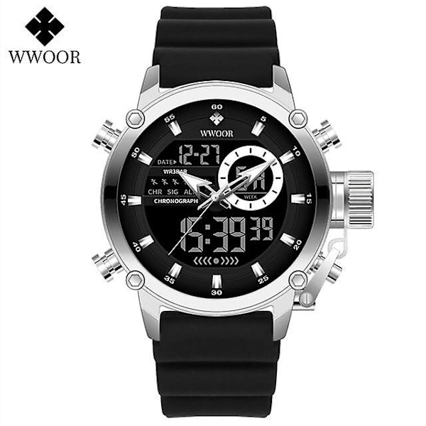 Wwoor New Fashion Military Sports Men's Nylon  Digital Quartz Wristwatch Waterproof Dual Display Clock Relogio Masculino