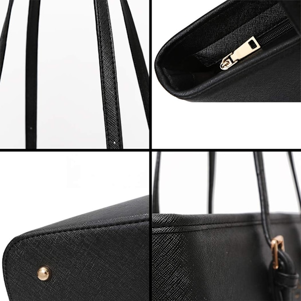 Håndvesker for kvinner, svart veske, stor håndveske, dame skulderveske, elegant håndveske, veske med justerbart glidelås shoppingrom (svart) -FD1-