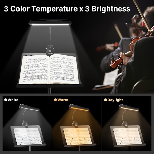 Notställslampa - 19 LED Professionell Musiker, Clip On Lampa för Notställ, USB Uppladdningsbar Pianolampa, 9 Nivåer Dimbar, Perfekt för Piano-AD4-