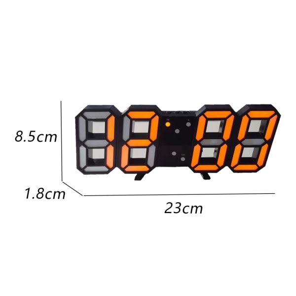 Digital väggklocka LED elektronisk väckarklocka 3d digital klocka Orange