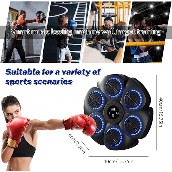 Musikalisk Boxningsmaskin, Smart Väggmonterad Boxningsmaskin - Bluetooth med Boxhandskar för Vuxna och Barn, 9 Hastigheter och Nedräkningslägen -AD9-