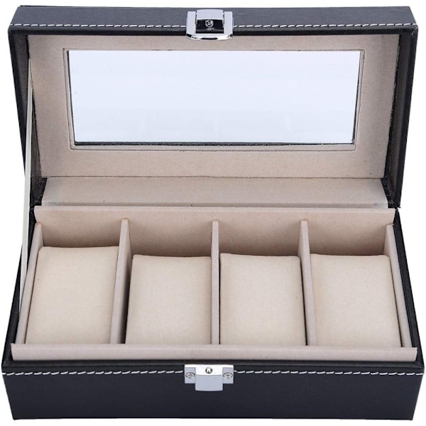 Watchbox Klockbox til 4 ure sort med hvid syning og vindue-AD7-