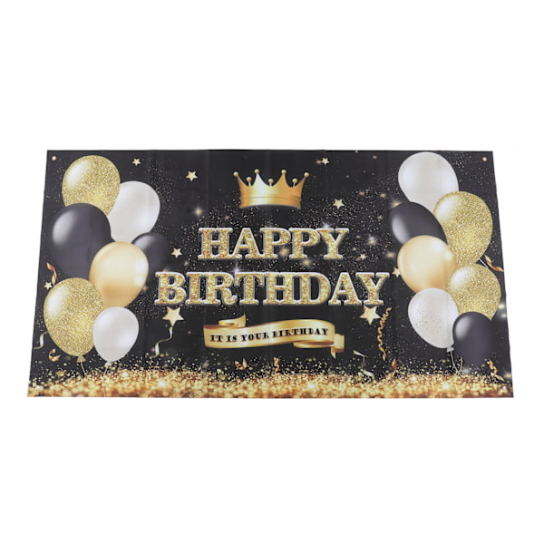 Happy Birthday Backdrop Banner Black and Gold Sign Poster Large Glitter Balloons Birthday Party Decoration