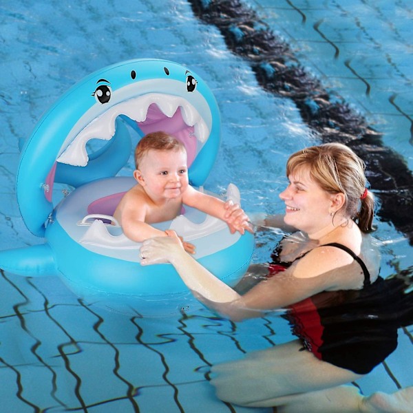 Baby Pool Float med Tak UPF50+ Solskydd Uppblåsbar Baby Float Vattenleksaker Sommarleksaker Baby Badring för Pool Åldrar 6-36 Månader{f2}-AD8-