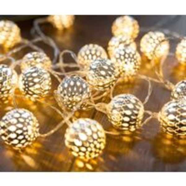 Valoketju LED-palloilla, Marokkolaiset lamput pistokkeella, 20 kultaista metallipalloa kuviolla, häihin, lomaan, jouluun, sisätiloihin,-AD4-