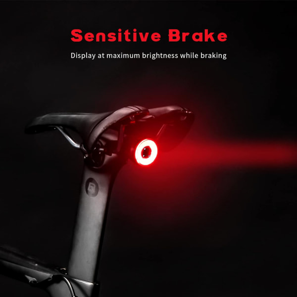ROCKBROS Smart Bike Bakljus, USB Uppladdningsbar 60 Lumen, Bakre Bike Light 4 lägen IP65 Vattentät Lätt Slitstark Tänds automatiskt - Sadelstolpsstöd