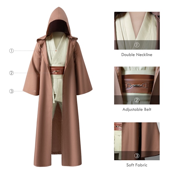 Mub- Obi wan Kenobi Premium Kvalitets Cosplay Kostume sort Jedi Robe fra Star Wars til Lyssværdsduel Sort Black M