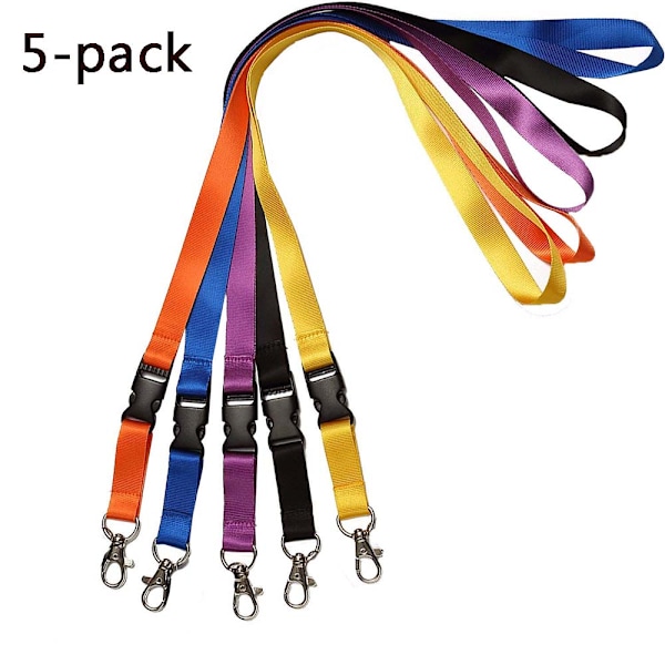 5-pack nyckelband, halsband, nyckelband med avtagbart spänne, färg: orange, blå, lila, svart, gul, kvantitet: 5, SU-CYL-0598-AD4-