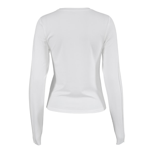 Langærmet skjorte dame tight rundhalset langærmet crop top Y2K slim fit toppe vit L