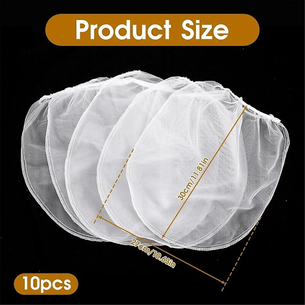 10 st Målarfärgsfilterpåsar, 1 Gallon Målarfärgfilter med Elastisk Dragkedja Vit Finmaskig Öppning Nylon Mesh Filter{F2}-AD8-