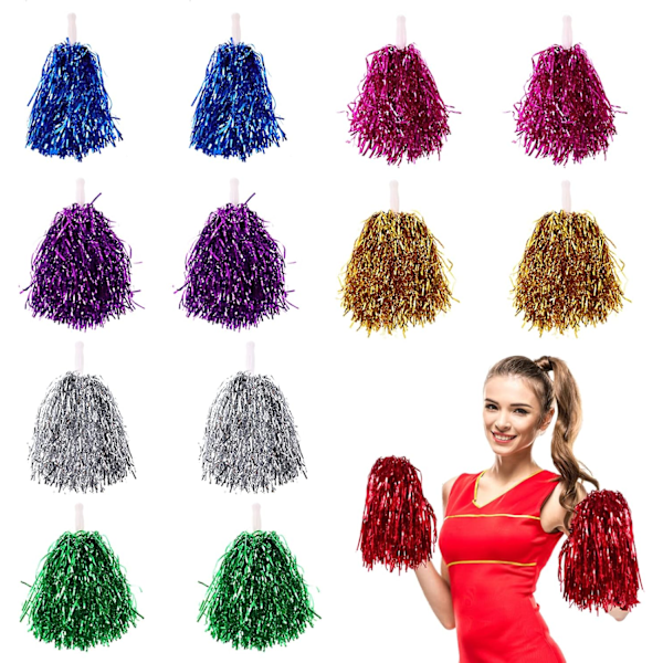 14 kpl Cheerleading Pom Pomit Metallinhohtoiset Folio Cheerleader Pom Pomit Kahvoilla Urheilutapahtumiin Cheerleading Juhlat Asusteet-AD4-