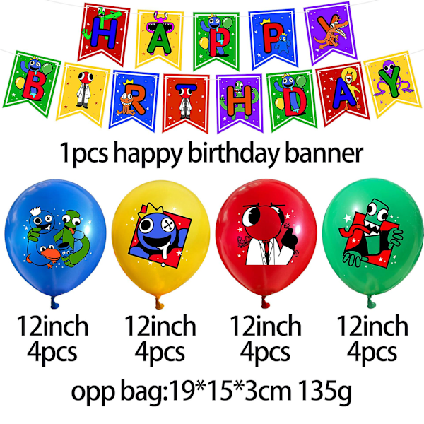 Rainbow Friends Tema Festtillbehör Set Ballonger Banner Tårtdekorationer Dekorationskit för Barn Flickor Pojkar-AD8-