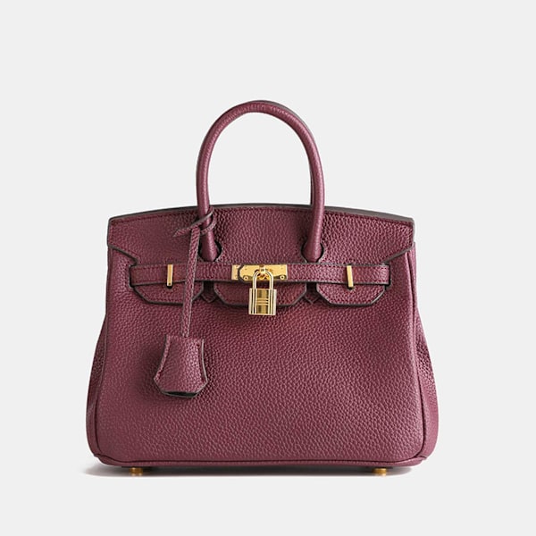 Snygg lychee-mönstrad klassisk platinaväska damväska lyxig stor kapacitet axel crossbody handväska 30cm Wine Red