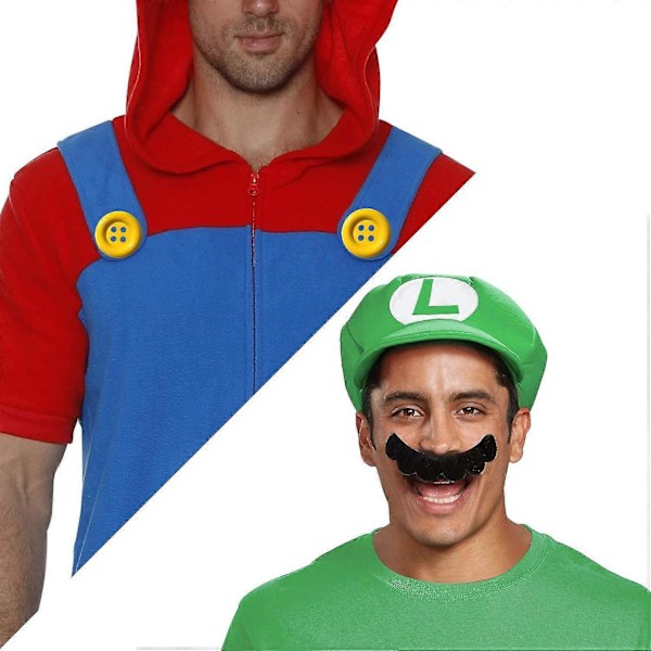 Mario og Luigi Hatter Caps Bart Smykker Hansker Knapper Cosplay Kostyme-AD4-