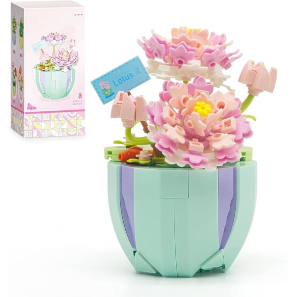 Lotus-kukkien rakennussarja, Mini söpö kasvitieteellinen kokoelma kukkien bonsai-kasvi, luova lapsille 6+ ja aikuisille, huone- tai kodinsisustus (312 kpl-FD3-