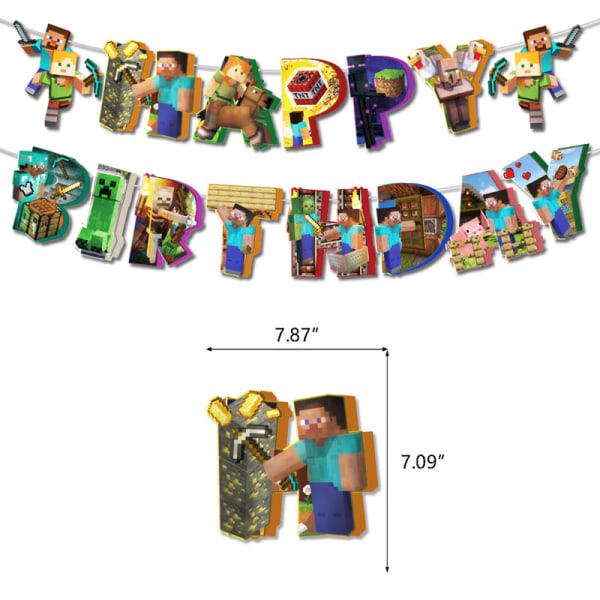 Dekorationer för födelsedagskalas med pixel-tema Pixel Wars My World Pull Flag Cake Insert Ballonger A