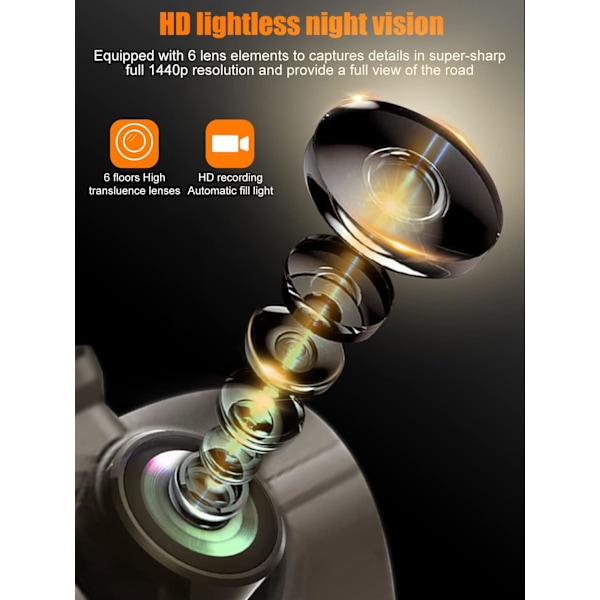 360° Dash Cam, 2-kanals dashcam til biler, 1440P Dash Cam foran og indeni, 3” skærm, 170° vidvinkel, WDR, 24H parkering, gratis 32 GB SD-kort -FD2-