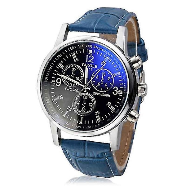 Herre Luksus Mode Imiteret Læder Blå Ray Glas Quartz Analog Armbåndsure, Voksen, Unisex-AD4-