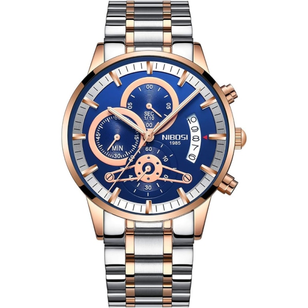 Herr lyxklocka watch vattentät mode företag sport kvarts watch rostfritt stål roséguld blå watch för män Blue 22mm