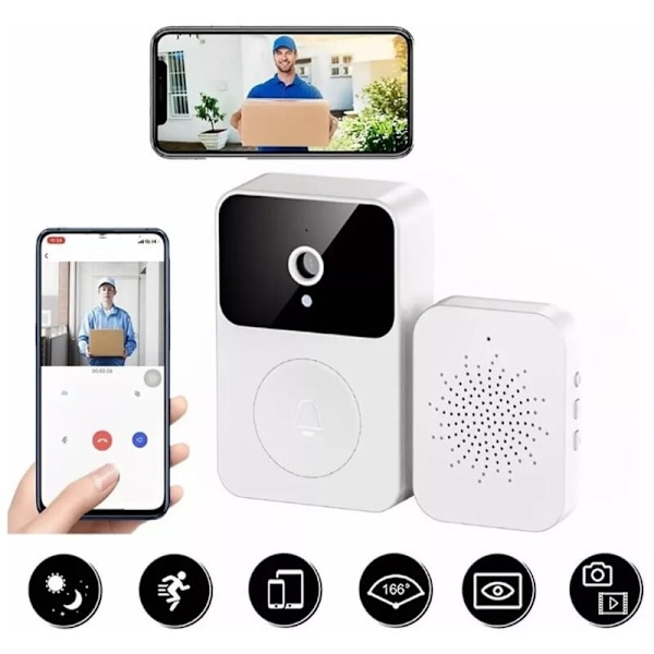 X9 Smart Trådlös Fjärrkontroll Video Dörrklocka Smart Visuell Dörrklocka med Röstförvrängning HD Mörkerseende Hem App Delning Auto Capture Loga-AD4-