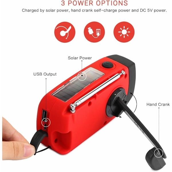 Dynamo Radio, BR-Vie 2000mAh AM/FM/NOAA Solar Håndsving Radio, Bærbar Nødradio Lommelygte Mobiltelefon Oplader, SOS til Udendørs Nødsituation-AD4-