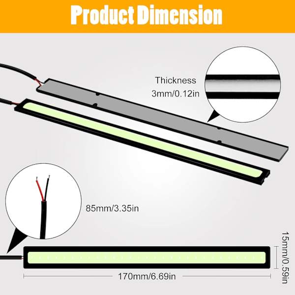 2 stk. LED-advarselslys til kørelys, bilens indre og ydre strimmel 12V Universal -FD3-