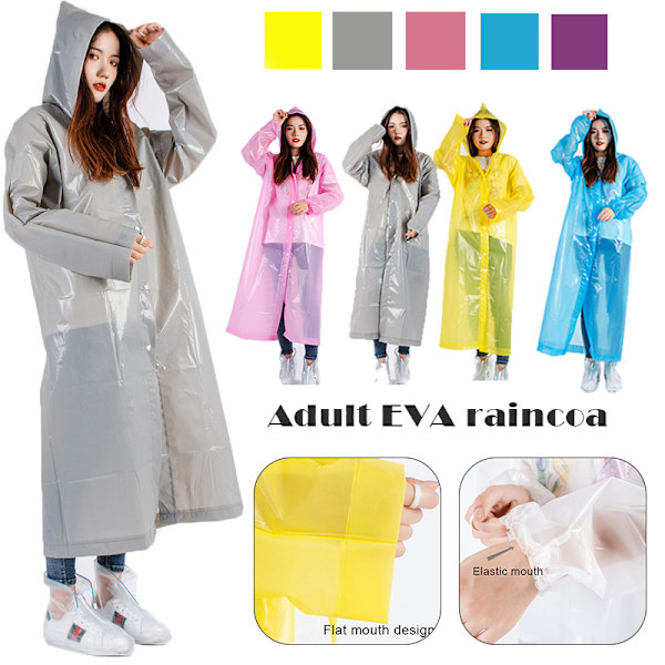 EVA lettvektsregnjakke for voksne gjennomsiktig, fortykket regnkappe med hette unisex Purp-FS2--AD3- Purple Fascicular Orifice