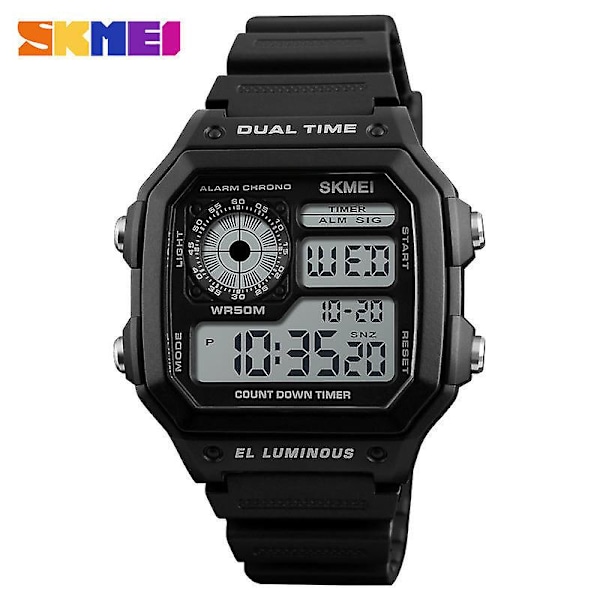 Men's Digital Watch Luminous Waterproof square electronic watch-black