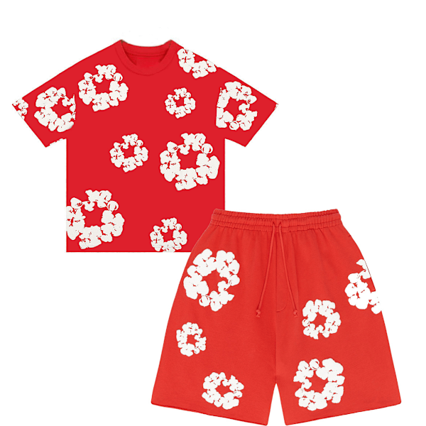 Herr Denim Tears Sommar Kortärmad Klädset Röd Red M